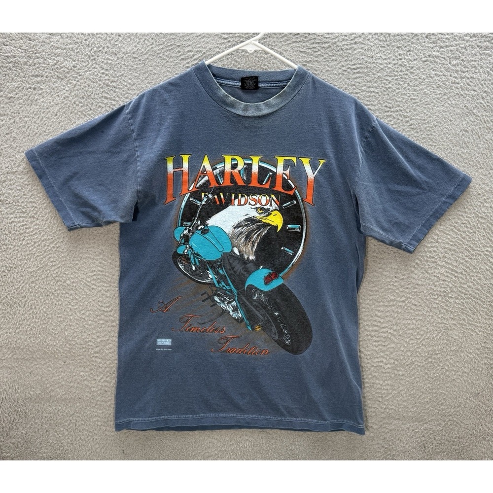 Vintage Harley Davidson Shirt Adult Medium Blue Single Stitch Biker Faded 90s
